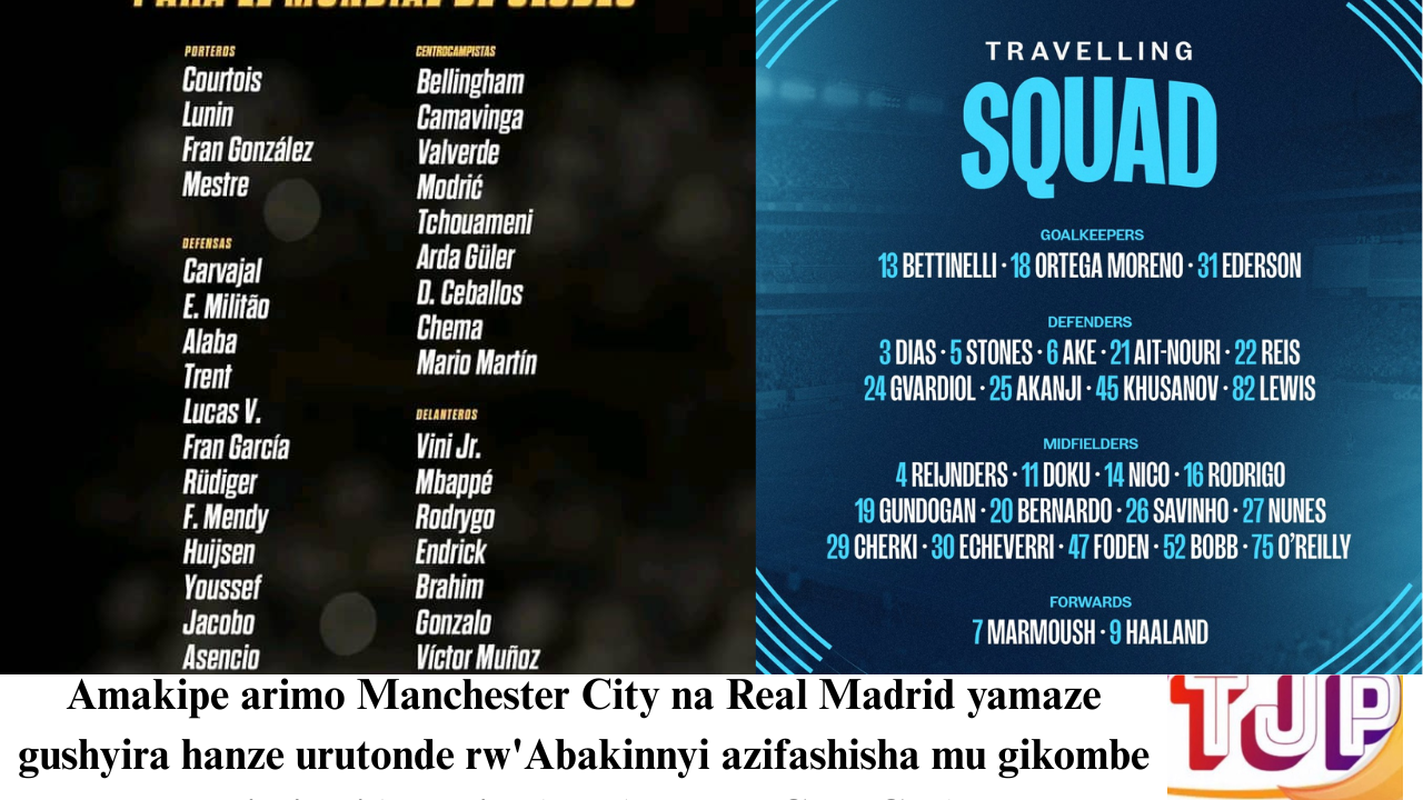 Amakipe arimo Manchester City na Real Madrid yamaze gushyira hanze urutonde rw’Abakinnyi azifashisha mu gikombe cy’Isi cy’Amakipe(FIFA World Club Cup)